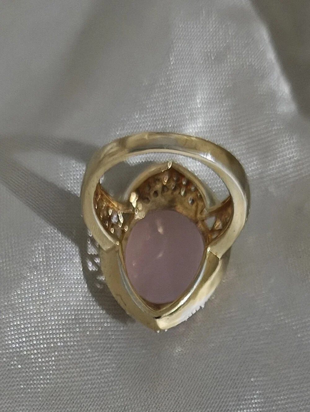 VTG Sterling Silver & Gold Wash Rose Quartz Cocktail Ring